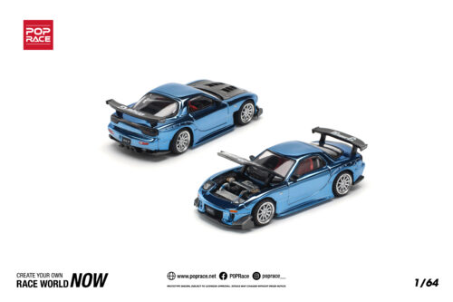 Pop Race 1/64  MAZDA RX7 RE-AMEMIYA WIDEBODY  BLUE CHROME PR640223