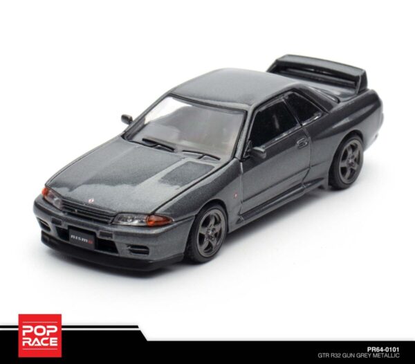 Pop Race GTR R32 Gun Grey Metallic PR64-0101