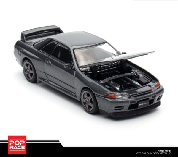 Pop Race GTR R32 Gun Grey Metallic PR64-0101