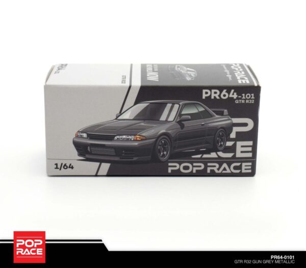 Pop Race GTR R32 Gun Grey Metallic PR64-0101