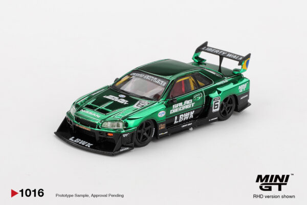 1016.1 Mini Gt Nissan LB-ER34 Super Silhouette SKYLINE Green Chrome 2025 Salão DieCast 6 2025 Salão DieCast 6 Event Exclusive
