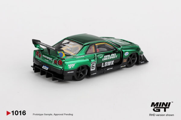 1016.2 Mini Gt Nissan LB-ER34 Super Silhouette SKYLINE Green Chrome 2025 Salão DieCast 6 2025 Salão DieCast 6 Event Exclusive