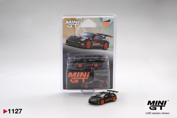 1127 Mini Gt Porsche 911 (992) GT3 RS Weissach Package Black With Orange 2025 Essen Motor Show Exclusive