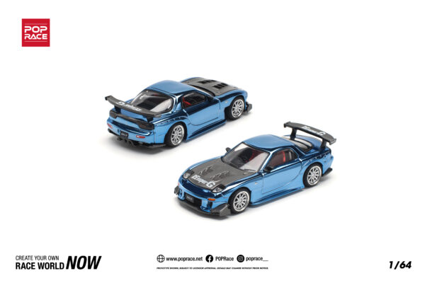 2 (4) Pop Race 1/64 MAZDA RX7 RE-AMEMIYA WIDEBODY BLUE CHROME PR640223