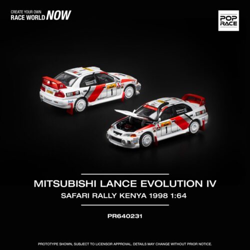 231 Pop Race 1/64 MITSUBISHI LANCER EVOLUTION IV SAFARI RALLY KENYA 1998 PR640231