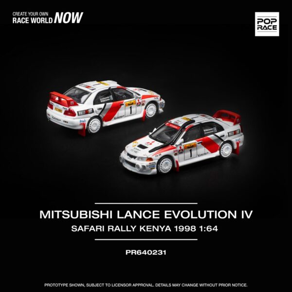 231.1 Pop Race 1/64 MITSUBISHI LANCER EVOLUTION IV SAFARI RALLY KENYA 1998 PR640231