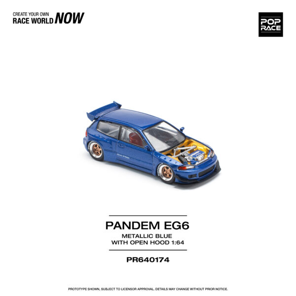 3 (4) Pop Race 1/64 Pandem EG6 Metallic Blue With Open Hood PR640174