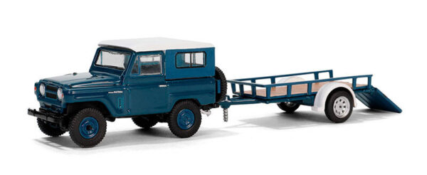 Greenlight 1/64 Hitch & Tow Series 31 - 1961 Nissan Patrol Hard Top with Utility Trailer in Blue and White 32310-A