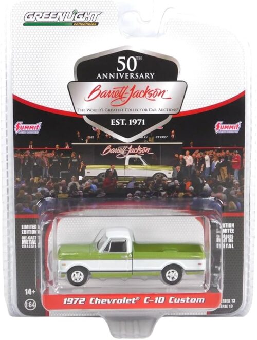 Greenlight 37300-C Barrett-Jackson ‘Scottsdale Edition’ Series 13-1972 Chevy C-10 Custom - Green/White  1/64