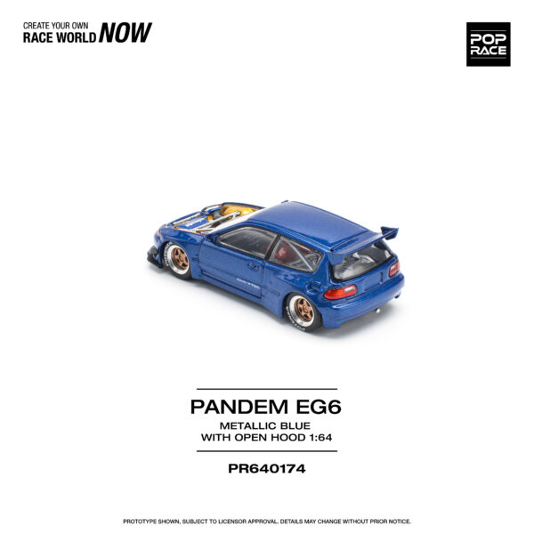 4 (2) Pop Race 1/64 Pandem EG6 Metallic Blue With Open Hood PR640174