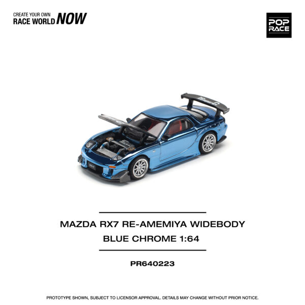 4 (6) Pop Race 1/64 MAZDA RX7 RE-AMEMIYA WIDEBODY BLUE CHROME PR640223