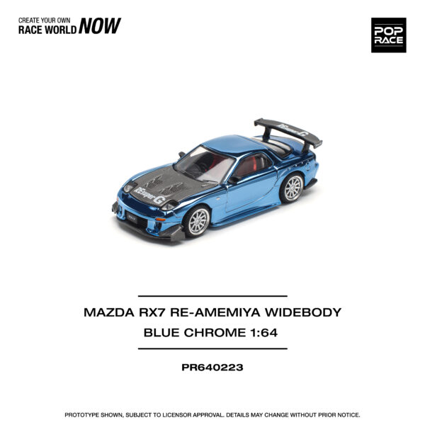 5 (5) Pop Race 1/64 MAZDA RX7 RE-AMEMIYA WIDEBODY BLUE CHROME PR640223