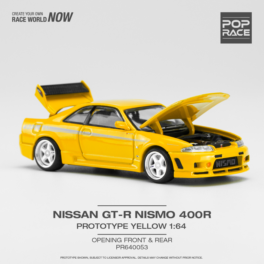 Pop Race Nissan GT-R R33 NISMO 400R – Prototype Yellow – Zakzuk Toys
