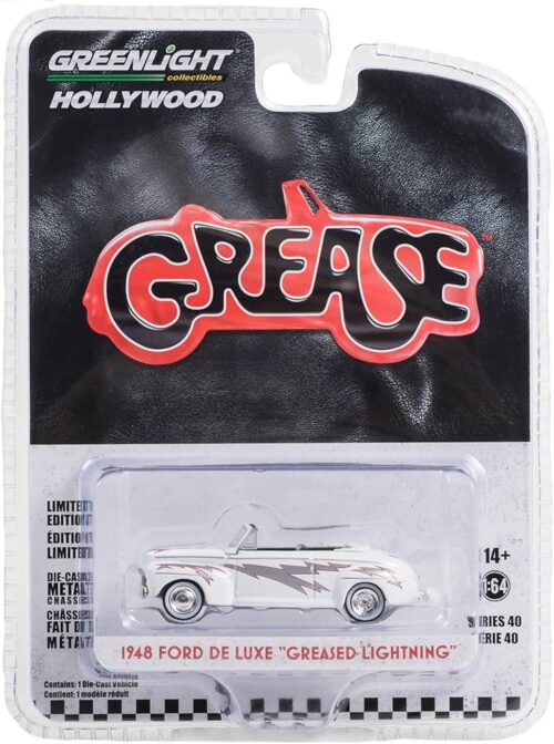 FORD DE LUXE 1948 "GRAISSÉ ÉCLAIR" BLANC 1/64 MOULÉ SOUS PRESSION PAR GREENLIGHT 62010 A
