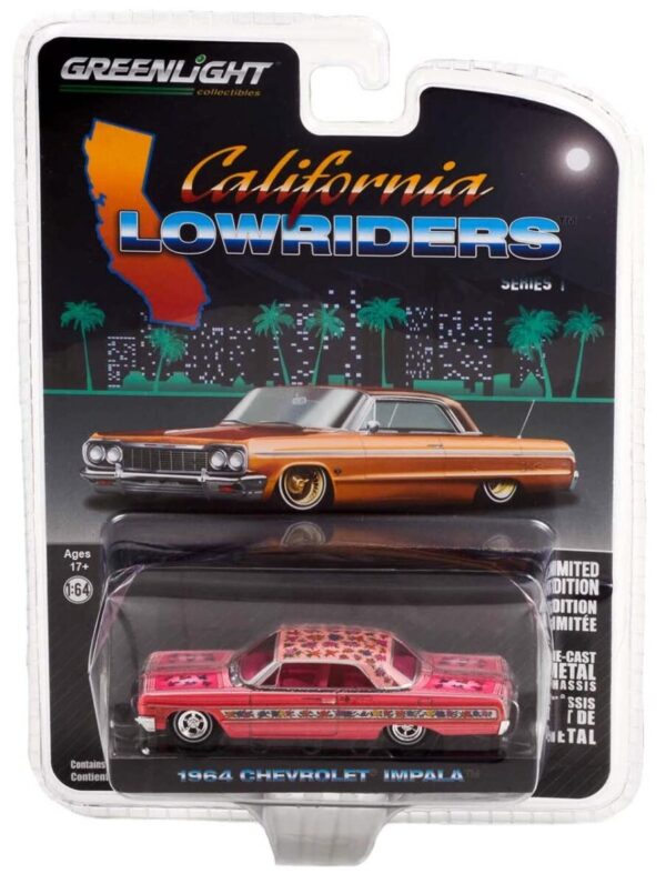 Greenlight 63010-A California Lowriders Series 1-1964 Chevy Impala Lowrider - Pink with Roses 1:64