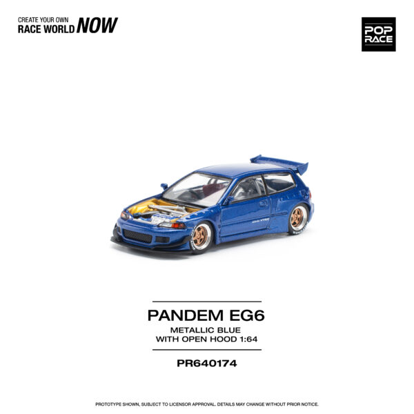 7 Pop Race 1/64 Pandem EG6 Metallic Blue With Open Hood PR640174