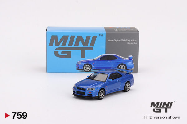 759 Mini GT Nissan Skyline GT-R (R34) V-Spec Bayside Blue