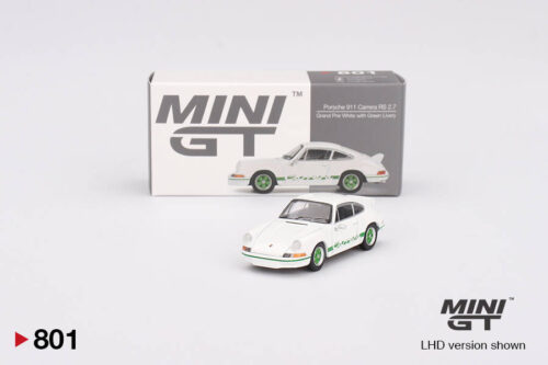 Mini GT 1/64 Porsche 911 Carrera RS 2.7 Grand Prix White with Green Livery MGT00801