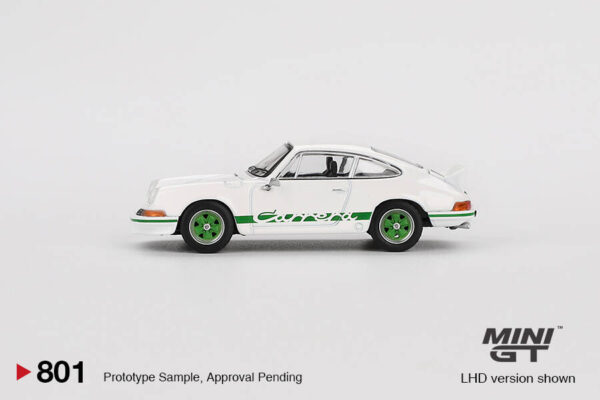 Mini GT 1/64 Porsche 911 Carrera RS 2.7 Grand Prix White with Green Livery MGT00801