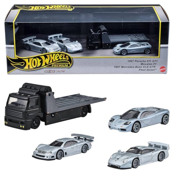 Hot Wheels Premium '90s Supercars Box Set 2025 GMH39 1997 *Porsche 911 GT1  *McLaren F1  *1997 Mercedes-Benz CLK-GTR  *Fleet Street