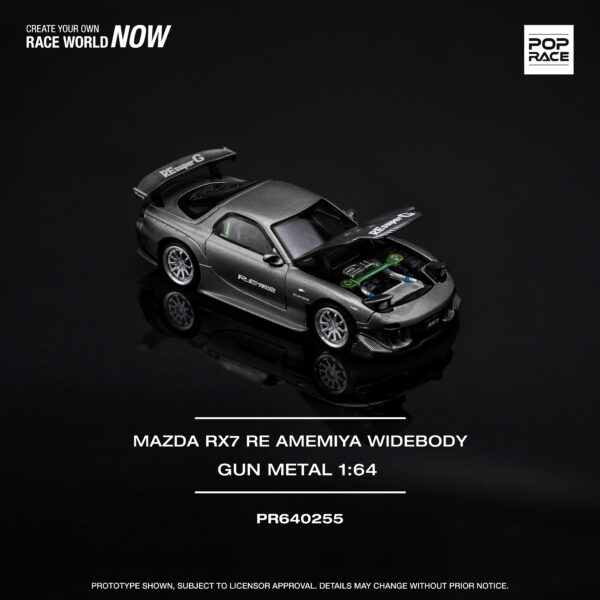 PR640255 12 Pop Race 1/64 Mazda Rx-7 RE Amemiya Widebody Gun Metal PR640255