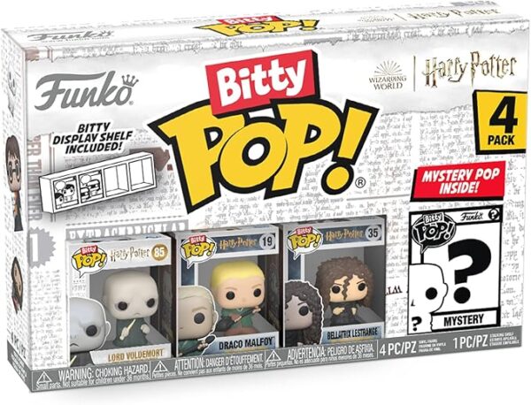 Funko Bitty POP! HP - Voldemort, 4-Pack - Lord Voldemort, Draco Malfoy (Quidditch), Bellatrix Lestrange and A Surprise Mystery Mini Figure - 0.9 Inch (2.2 Cm) - Harry Potter Collectable
