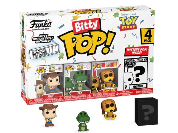 Funko Bitty Pop 4- Pack Disney Toy Story- Woody- Rex - Slinky Dog- 1 Mystery