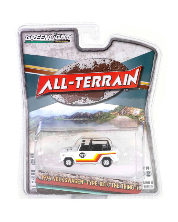 gl35270 Greenlight 1/64 All-Terrain Series 15- 1974 Volkswagen Thing (Type 181) #181 - White with Red, Orange and Yellow Stripes 35270-C