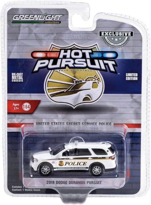 2018 Durango Pursuit White United States Secret Service Police Washington DC Hot Pursuit Special Edition 1/64 Diecast Model Car by Greenlight 43015E