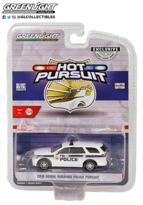Collectibles Greenlight 43025-E Hot Pursuit Special Edition - FBI Police (Federal Bureau of Investigation Police) - 2018 Dodge Durango Police Pursuit 1:64