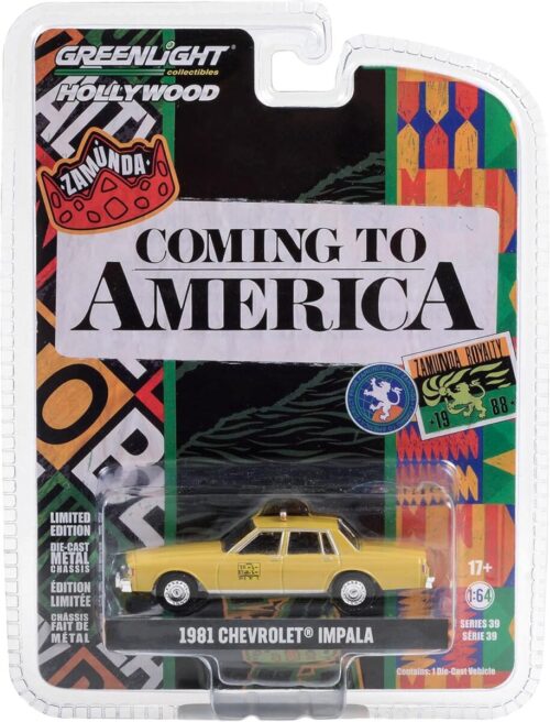 1981 CHEVROLET IMPALA TAXI "COMING TO AMERICA" 1/64 MODEL BY GREENLIGHT 44990 C