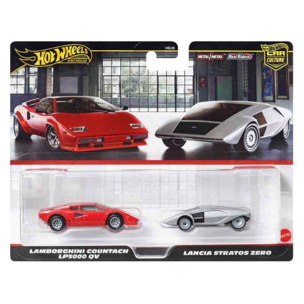 1:64 Hot Wheels Premium Car Culture 2'li Paket HBL96 - Lamborghini Countach Lp5000 Qv Ve Lancia Stratos Zero