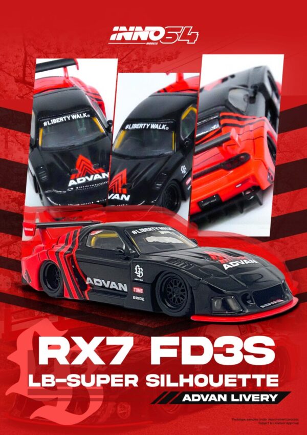 Inno 1/64 LBWK MAZDA RX7 (FD3S) LB-SUPER SILHOUETTE "ADVAN LIVERY" IN64-LBWK-RX7-05