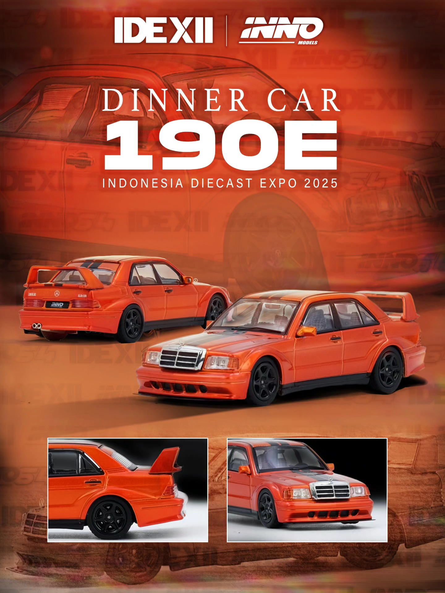 INNO64 Mercedes Benz 190E II Evo Orange Black Dinner Exclusive