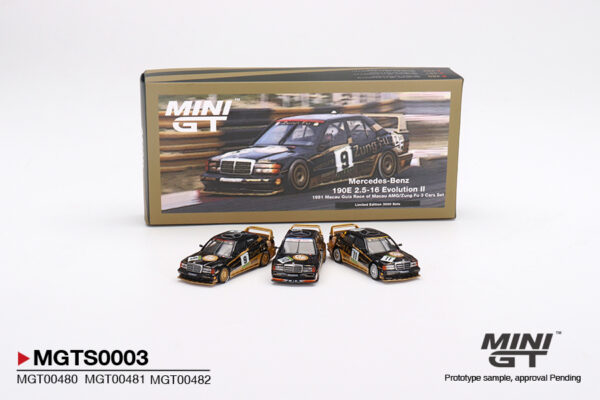Mini GT Mercedes-Benz 190E 2.5-16 Evolution II 1991 Macau Guia Race of Macau AMG/Zung Fu 3 Cars Set