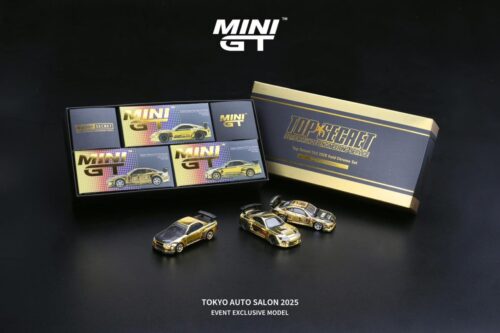 Mini GT Top Secret TAS 2025 Gold Chrome SET Nissan r35 - Nissan s15 - SUPRA