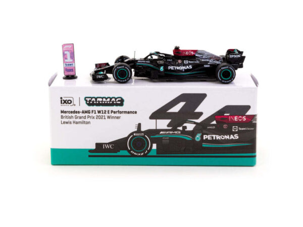 Tarmac Works 1/64 Mercedes AMG F1 W12 E Performance British Grand Prix 2021 Winner Lewis Hamilton #44 Diecast